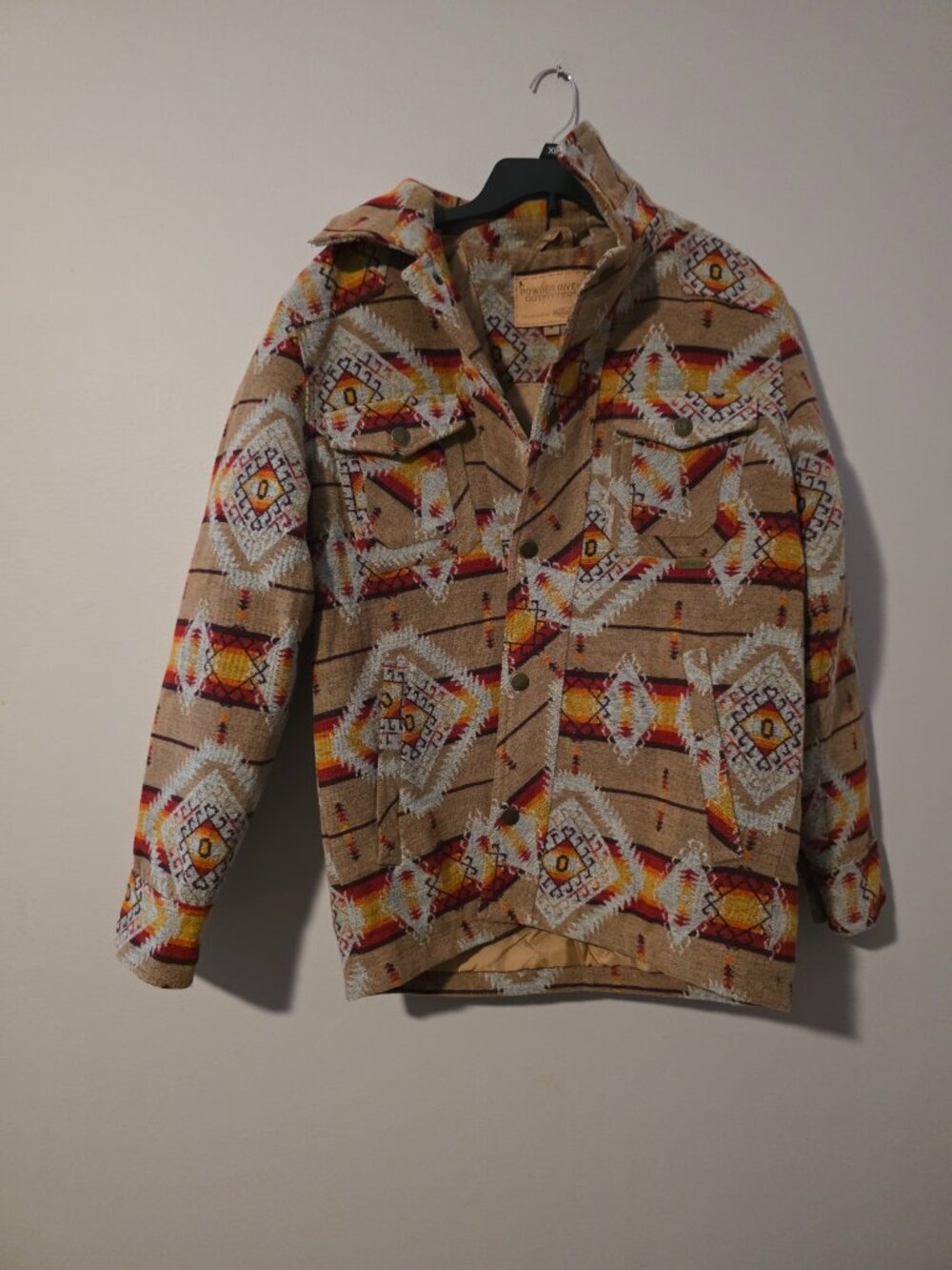 Power River Outfitters Medium Western Jacket Aztec Jacquard Tan Yellow